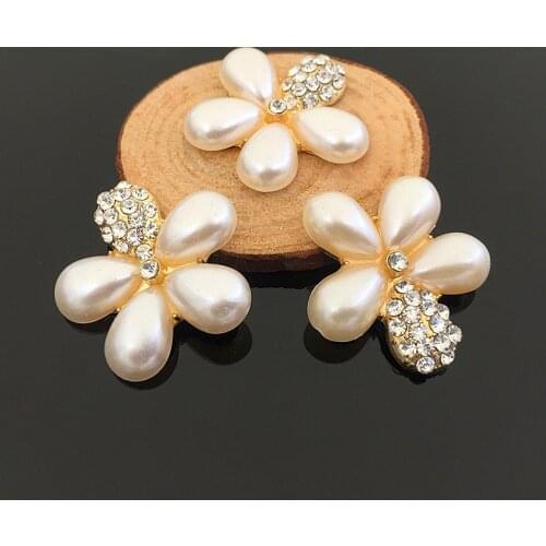 5pcs/lot 3.2*3.2cm Gold Hair Bow Center Decorative Brooches Pearl Rhinestone Embellishment Ornament Diy Craft Supplies