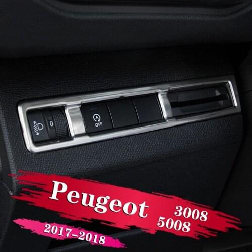 1X Stainless Steel Headlight Switch Sequin Headlight Adjust Cover Accessories For Peugeot 3008 GT 5008 2017 2018