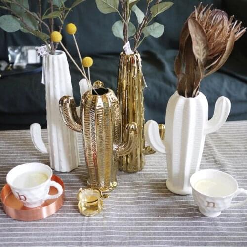 2pcs/pack Cactus flower pots planter home vase bar saloon party wedding decor pots white/gold Cactus