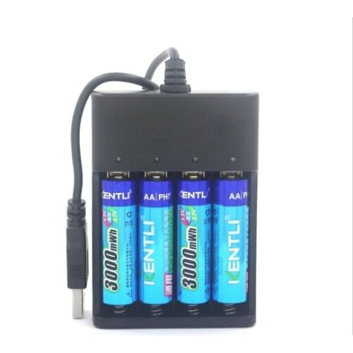 4pcs 1.5V 14500 lifepo4 batteries KENTLI AA li-po PH5 3000mWh li-ion Rechargeable Lithium batteries + 4 ports AA Battery Charger