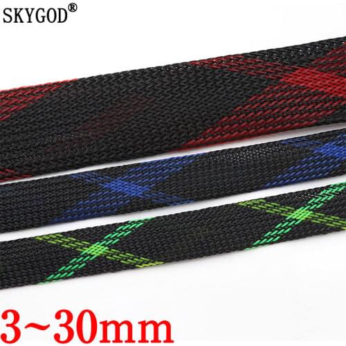 1M/5M Black+Blue/Red/UV Green+Yellow Tight High Density PET Braided Sleeve 3 - 30mm Insulated Line Cable Protection Expandable
