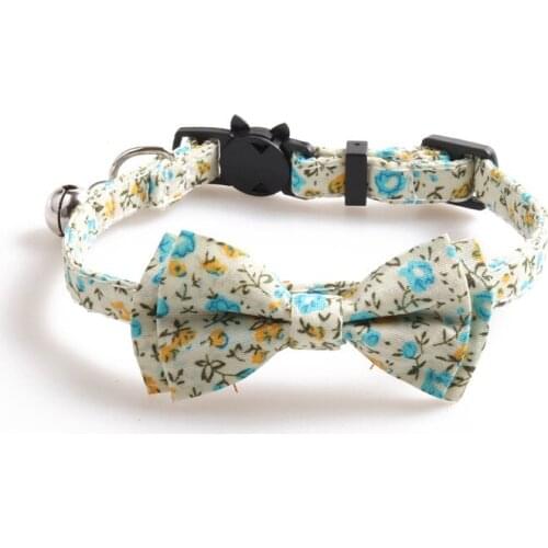 50PCS / LOT Pet Collar Cat Floral Rural Style Cat Collar Bow Tie With Bell Adjustable Neck Strap Dog Accessories