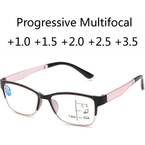 Anti-blue Light Progressive Multifocal Reading Glasses Women&Men Square Frame Presbyopic Glasses +1.0 +1.5 +2.0 +2.5 +3.0 +3.5