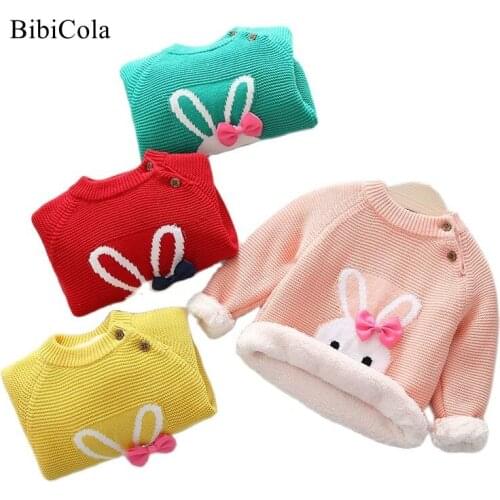 BibiCola Newborn Baby Girl Clothes Winter Fleece Thickened Sweaters Toddler Boys Tops Winter Warm Whale Cute rabbit Outfits