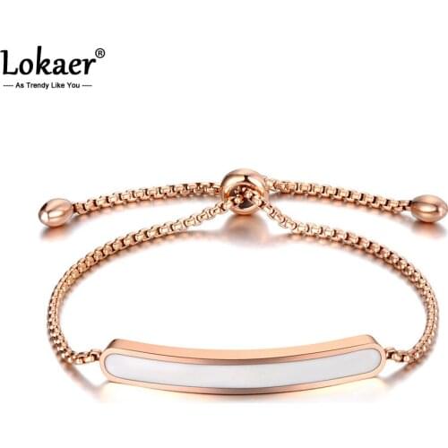 Lokaer Titanium Stainless Steel Black/White Glaze Chain & Link Bracelets For Women Rose Gold Adjustable Size Bracelet B19070