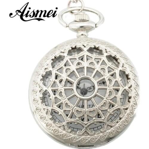 Bronze Antique Vintage Spider Web Hollow Pendant Necklace Quartz Steampunk Pocket Watch 5pcs/lot