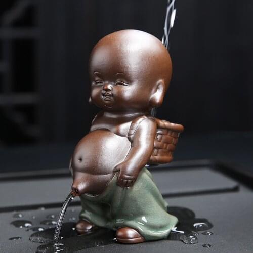 Tea Pets Ornament Chinese Folk Art Purple Clay Decoration Crafts Figurines Little Monk Yixing Baby Boy Spray Pee Tea Accessories