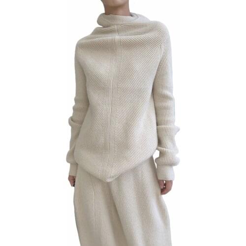 Draped Cotton Blends Tutleneck Sweater Deconstruction Design Women Winter Sweaters Fashion