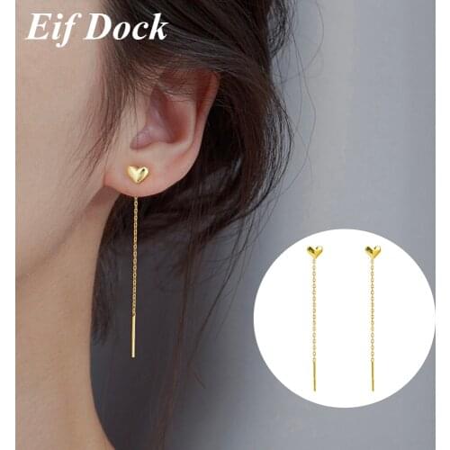 Eif Dock Long Tassel Heart Drop Earrings Gold Color 2021 Fashion Hanging Women Earrings Summer Jewelry Girls Party Gift