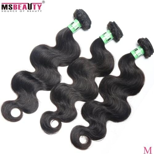 Indian Body Wave Hair Bundles Middle Ratio 1/3 Pcs Msbeauty Remy Human Hair Weave Extensions Indian Hair 10-28Inch Natural Black
