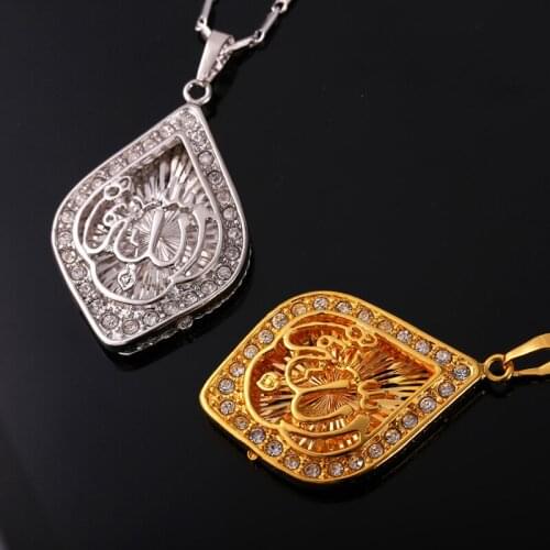 Islamic Muslim Allah Symbol Pendant Necklace Rhinestone Bamboo Chain Prismatic Shaped Choker Fashion Gift Unisex