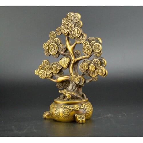Chinese collection handwork bronze Copper money tree statue