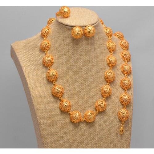 African Dubai Gold Jewelry Sets Wome Nigerian Crystal Necklace Hoop Earrings Italian Bridal Jewelry Sets Wedding Accessories