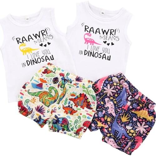 Girls Clothes Set 2021 Summer Style Kids Clothing Suit Children Sleeveless O-neck Dinosaur print Top Shorts Suit 2Pcs Clothes