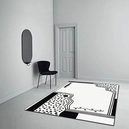 Modern Simple Style Carpet and Rug Abstract Black White Geometric Lines Decor Tapete Bedroom Bath Absorbent Anti-Slip Door Mat