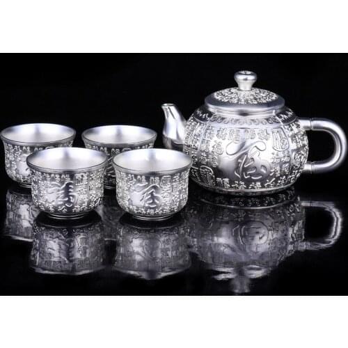 Creative Chinese Wine Glass Gift Box High-end Silver Tea Set Silver Plated Teapot Set Tea Cup Wine Set European Tea Set Set
