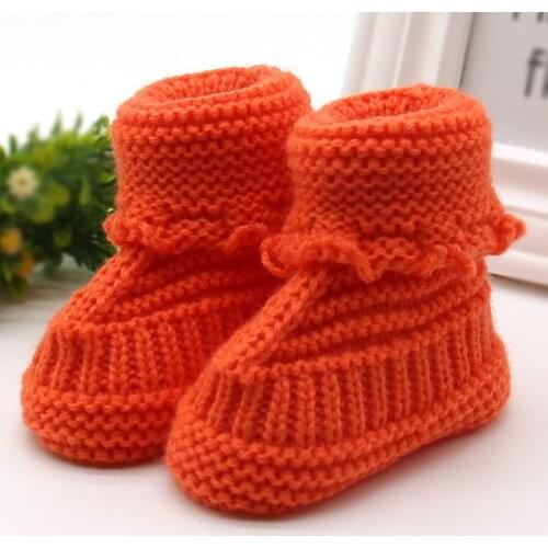 0-6M Baby Infant Crochet Knit Fleece Boots Bowknot Toddler Wool Crib Shoes Winter Warm Booties