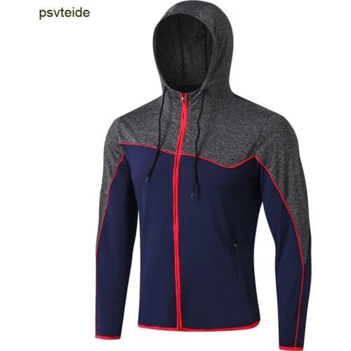 Running Jacket Men Sport Coat Jacket Mens Hooded Jogging Jackets Training Fitness Hoodies Long Sleeve Slim Tops Gym Streetwear