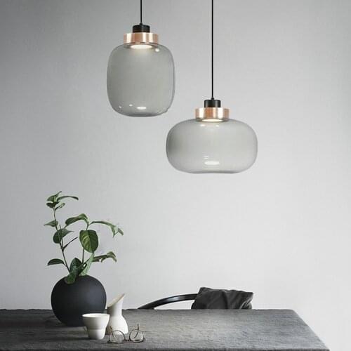 Minimalist Modern Vintage Design Grey LED Glass Hanging Pendant Light for Bedroom Dining Living Room Restaurant hall Home Decor