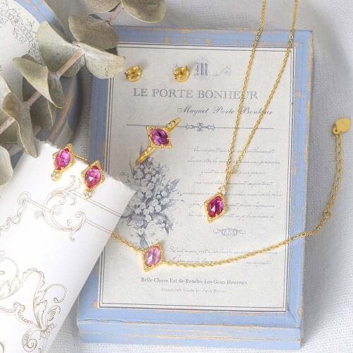 MoBuy Vingate Princess Jewelry Set For Women Synthetic Corundum S925 Silver 14K Gold Plated Fine Jewelry Brithday Gift V086