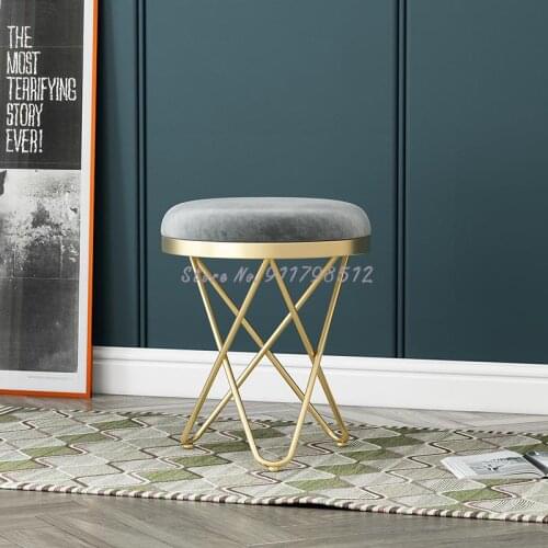 Fashionable and simple round stool household makeup stool metal paint process white leather blue flannel super load-bearing