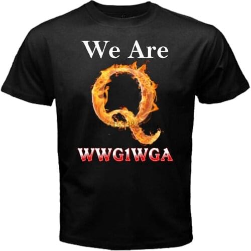 We Are Q WWG1WGA Where We Go One We Go All American Flag Trump 2020 Republican inspired Fire Qanon Mens Black Tee Shirt T shirt