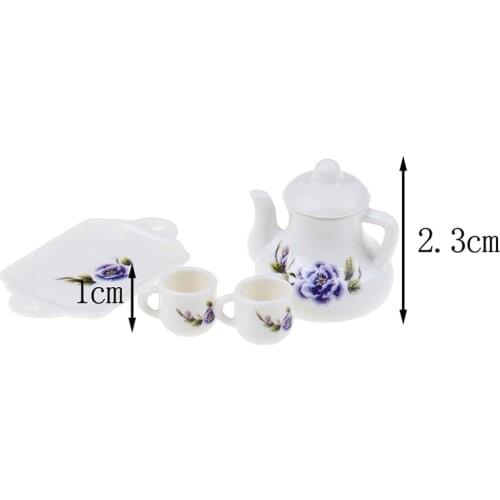 4Pcs/lot Porcelain Tea Cup Set Chintz Flower Tableware Kitchen 1:12 Dollhouse Miniature Furniture Toys For Children