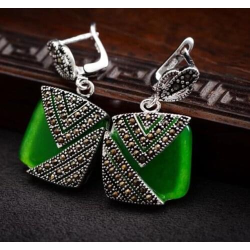 Charm ladys 925 Silver Hook Red Coral Marcasite Square Earrings 1 jewelry Natural bread silver big earrings