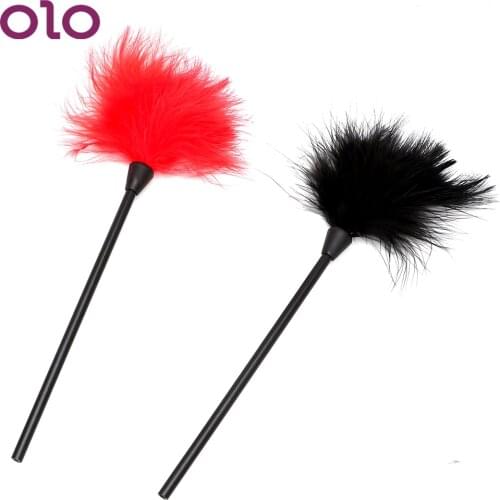 OLO 24cm Flirting Feather Black Spanking Whip Clitoris Stimulator SM Bondage Erotic Toys Sex Toys for Couple Adult Games