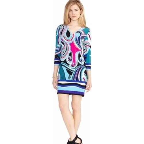 Casual Dress Time-limited Seconds Kill Freeshipping Vestido Beautiful V-neck Print Fashion Elastic Knitted One-piece Dress