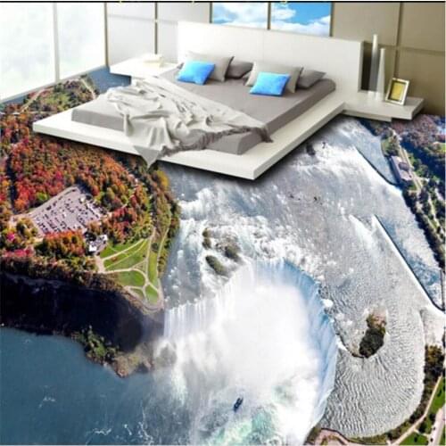Beibehang custom flooring super cool waterfalls 3D to map three-dimensional background painting wear thick waterproof