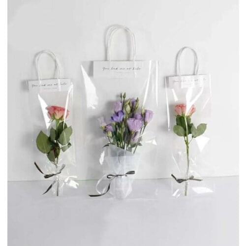 Portable Florist Decoration Long Tote PVC Clear Bag Flower Bouquet Bagging Transparent Gift Bag Collocation Packaging