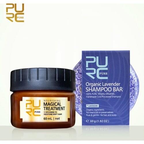 PURC Magical treatment mask 5 seconds Repairs damage restore soft hair 60ml and Organic Lavender Shampoo Bar hair shampoo