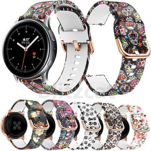 20mm Silicone band for Samsung Galaxy Active 2 44mm 40mm Watch Band Flower Printing For Active 2 Replacement Bracelet Strap
