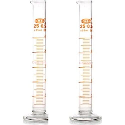 2Pcs 25ml Glass Measuring Cylinder With Graduation Spout Mouth Chemistry Labware