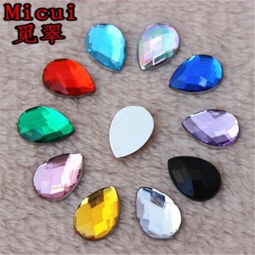 Micui 100PCS 10*14mm Teardrop Shape Acrylic Rhinestones Flatback Crystal Stones for DIY Clothes Wedding Dress Accessories MC657