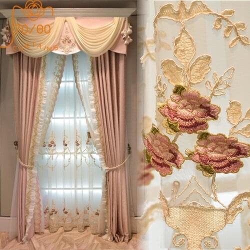 European Style Light Luxury Embroidered Curtain Princess Windscreen Screen Customized Curtains for Living Room Bedroom Finished