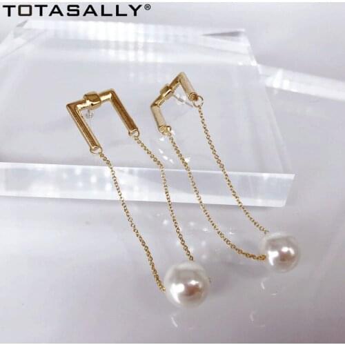 TOTASALLY New Anti-allergy Pearl Dangle Earrings for Women Classic OL Chain Linked Dangle Earrings Jewelry Dropship