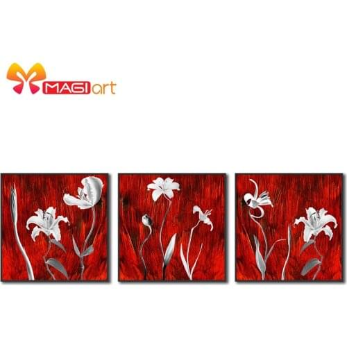 Cross stitch kits Embroidery needlework sets 11CT water soluble canvas patterns 14CT Oil painting red background lily-NCMF094