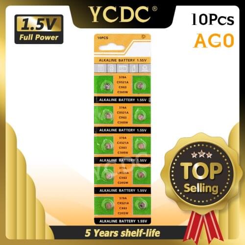 YCDC Hot selling 10pcs AG0 LR521 379 Button Cell Coin Alkaline Battery 1.55V For Watches Toys EE6201