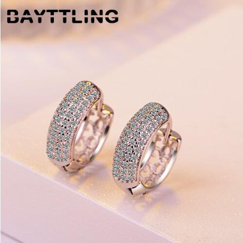 BAYTTLING 925 Sterling Silver 18MM Shiny Double Row Zircon Earrings For Women Fashion Wedding Party Jewelry Gift Earrings