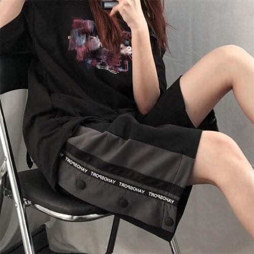 Summer Womens Sports Shorts Harajuku 2021 New Y2K Double-Breasted Elastic Waist Five-Point Pants Loose Casual Straight Shorts