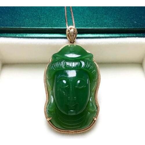 18K gold inlaid with Hetian jade Guanyin pendantJ53