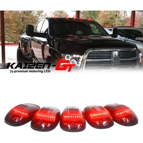 5pcs Smoked Lens Car Cab Roof Top Marker Running Lights w/Red Strip LED Lights For Most Trucks SUV 4x4 Car External Lights 12V