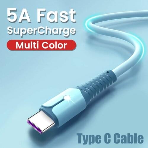 5A Liquid Silicone USB Type C Cable Fast Charging Cord For Huawei P40 P30 Charge USBC Wire for Samsung S20 S10 TypeC USB C Cable
