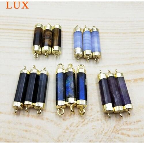 Amethysts-Bar Connectors Pendant With 24K Gold Electroplated Semi-precious Stone Charm Jewelry Making onyx labradorite agates