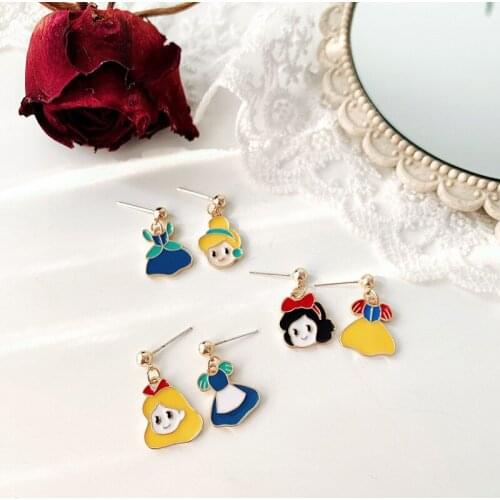 Snow White S925 silver pin Earrings sweet cute cartoon skirt Earrings mesh red asymmetric Alice ear clip