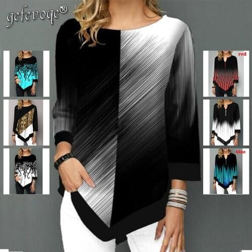 Summer 3/4 Sleeve Printed T-Shirts Fashion Casual Clothes for Women Oversize Irregular Pullovers Tops Elegantes Loose Tee Shirts