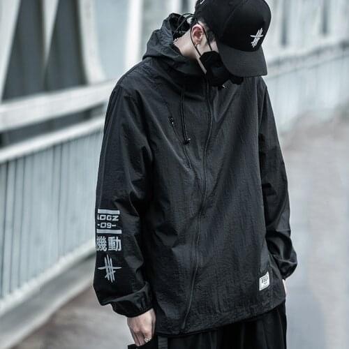 Hooded Zipper Jacket For Men Streetwear Fashion Breathable Sun Protection Coat