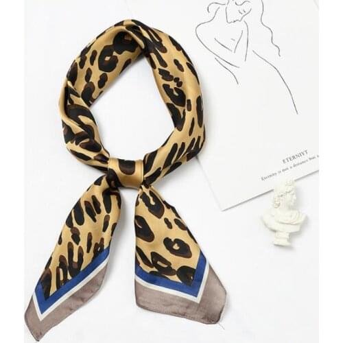 Yishine Square Silk Scarf Hair Tie Band Women Elegant Small Leopard Prints Multifunctional Head Neck Kerchief Satin Scarf Shawl